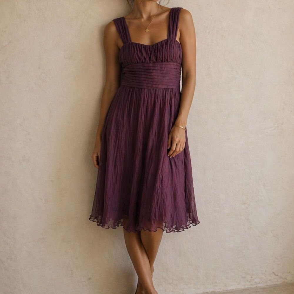 Plum Ruched Sweetheart A-Line Semi-Formal Dress Womens Size Large